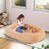 Extra Human Dog Bed Orthopedic Egg Crate Foam Waterproof Faux Plush Cover Anti Slip Bolster Blanket Pillow Storage Pockets