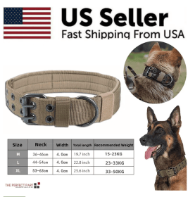 Unbranded Wide Tactical Heavy Duty Nylon Dog Collar K9 Military Metal Buckle Adjustable Padded Lining Durable Working Dog Training Gear (Option: Brown-M)