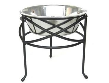 PetsStop Mesh Elevated Single Dog Feeder Raised Wrought Iron Stand Stainless Steel Bowl Stable Durable Design Supports Healthy Feeding (Option: Small)