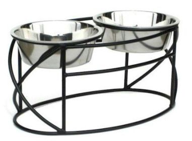 PetsStop Noblesse Elevated Pet Feeder Double Diner Stainless Steel Bowls Euro Classic Bronze Wrought Iron Durable Stand for Stylish (Option: Small/Black)