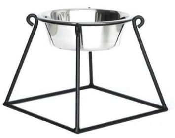 PetsStop Pyramid Single Elevated Dog Feeder Anti Tip Anti Skid Wrought Iron Stand Stainless Steel Bowl Stable Sturdy Raised Design Daily (Option: Small)