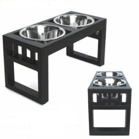 PetsStop Libro Double Diner Elevated Block Wrought Iron Stand Stable Design with Two Stainless Steel Bowls (Option: Medium)