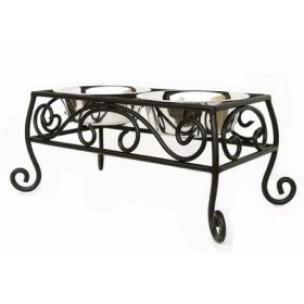 PetsStop Noblesse Elevated Double Dog Feeder Stainless Steel Bowls Euro Classic Bronze Wrought Iron Durable Stand for Stylish Raised (Option: Large)