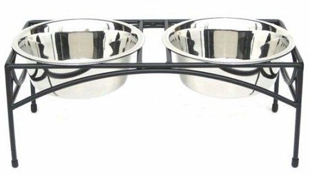 PetsStop Regal Double Elevated Dog Feeder Raised Sturdy Detachable Stainless Steel Bowls Wrought Iron Stand Supports Better Posture (Option: Small/Black)