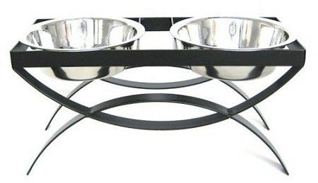 PetsStop SeeSaw Double Elevated Dog Feeder Raised Heavy Duty Wrought Iron Stand Two Stainless Steel Bowls Sleek Balanced Stable Durable (Option: Small/Black)