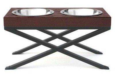 PetsStop Woodsman Double Raised Dog Feeder Two Stainless Steel Bowls Elevated Unique Elegant Butcher Block Stand for Feeding (Option: Small)