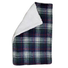 Sherpa-Lined Dog Blanket Plaid Lined Thick Stylish (Color: Blue & Green Plaid, size: 30" x 20")