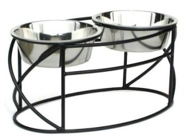 Oval Cross Double Raised Feeder Elevated Wrought Iron Oval Stainless Steel (Option: Small/Black)
