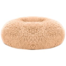 iMounTEK — Donut Dog Bed — Warm Plush Cushion Cozy Sleep Nest Non Slip Base Fluffy Round Rest Pad Comfort Support Design (Option: Brown_L)