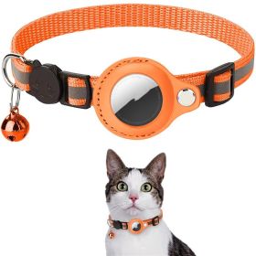 Unbranded — Reflective Waterproof Dog Collar with AirTag Holder Protective Case Nylon Adjustable High Visibility Safety Design Night Walking (Color: Orange)