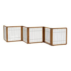 Richell Convertible Elite Dog Gate 6 Panel Modular Hardwood Barrier Divider (Option: Autumn Matte)