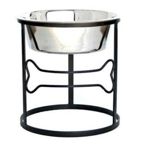 PetsStop — Bone Single Raised Dog Feeder — Sturdy Wrought Iron Stand Detachable Stainless Steel Bowl Stable Durable Elevated Stylish Daily Feeding (Option: Small)