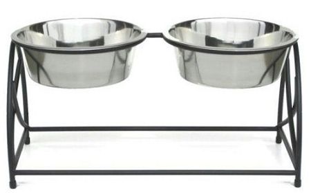 PetsStop — Butterfly Double Feeder — Raised Wrought Iron Frame Stable Design Stainless Steel Bowls Durable Elevated Construction Easy Cleaning Style (Option: Small)
