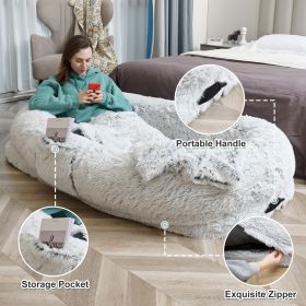 Human Dog Bed 63x31 Inch Washable Faux Fur Lounger Orthopedic CCS (Specification: Grey)