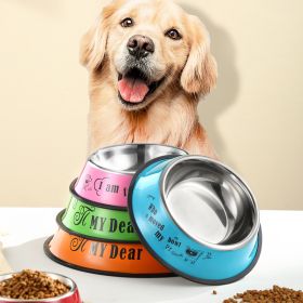 Stainless Steel Dog Bowl Anti Skid Rubber Base Vibrant Color Hygienic Metal CCS (colour: 16cm, Size: Blue cartoon)