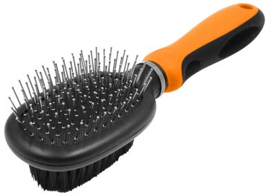 Pet Life Flex Series Grooming Dog Brush Dual Sided Stainless Pin Nylon Bristle (Color: Orange)