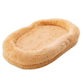 Unbranded — Extra Large Human Dog Bed Orthopedic Egg Crate Foam Waterproof Faux Plush Cover Anti Slip Bolster Blanket Pillow Storage Pockets (Color: Brown)