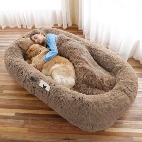 Human Sized Orthopedic Dog Bed Washable Faux Fur Lounge Giant Cuddle Cushion CCS (Color: Khaki, Size: 6XL(71"L x 45"W x 12"Th))