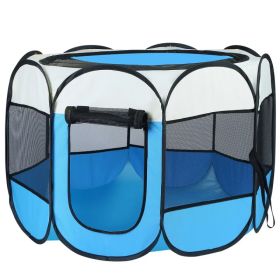 Dog Playpen Foldable 8-Panel Waterproof Mesh Canopy Secure Outdoor Travel Tent CCS (Option: Blue)