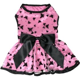 Unbranded — All Aflutter Pink and Black Dog Dress Harness Elegant Chic Butterflies D Ring Matching Leash Lightweight Comfortable Fit Small Medium Dogs (Size: X-Small)