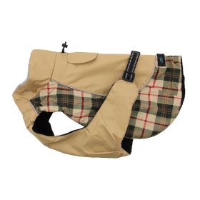 Alpine All Weather Waterproof Dog Coat Reflective Warm Fleece Lined Adjustable Weatherproof Adventure Outerwear Dogs (Color: Beige Plaid, Size: X-Small)