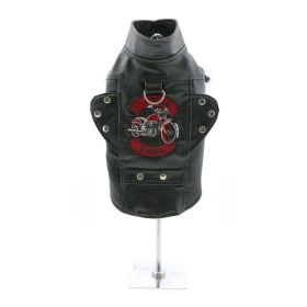 Doggie Design — Biker Dawg Motorcycle Dog Jacket — Vintage Style Faux Leather Warm Lining Adjustable Fit Outdoor Protection Available Black or Pink (Color: Black, Size: X-Small)