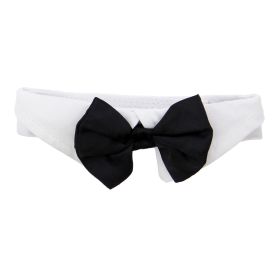 Doggie Design — White Collar Bow Tie — Removable Black Satin Stylish Formal Accessory Comfortable Fit Dress Up All Occasion Wear (Size: X-Small)