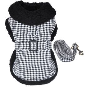 Unbranded — Classic Black White Houndstooth Harness Coat Leash Set Warm Fleece Lined Adjustable Winter Outerwear Comfortable Fit (Size: X-Small)
