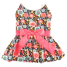 Touchdog — Blooming Blue Peach Floral Dog Dress — Bow Matching Leash Soft Seasonal Style for Spring Outings Summer Walks and Photo Moments (Size: X-Small)
