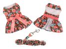 Touchdog — Blooming Blue Peach Floral Dog Dress — Bow Matching Leash Soft Seasonal Style for Spring Outings Summer Walks and Photo Moments