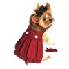Doggie Design Wool Dog Harness Coat Faux Fur Trimmed Matching Leash Set Red