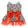 Doggie Design — Cherry Stripe Dog Harness Dress — Matching Leash Adorable Bow DRing Print Tulle Fancy Seasonal Apparel Lightweight Style Photo Moments