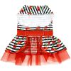Doggie Design — Cherry Stripe Dog Harness Dress — Matching Leash Adorable Bow DRing Print Tulle Fancy Seasonal Apparel Lightweight Style Photo Moments