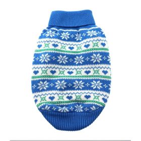 Dog Sweater Combed Cotton Snowflake Hearts Cozy Warm Soft Knit (Color: Blue, Size: X-Small)