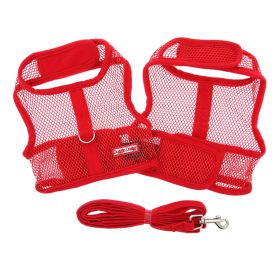 Doggie Design — Cool Lightweight Netted Mesh Harness Leash Set — Easy On Off Safety Touch Fasteners D Ring Heavy Duty Strong Comfort Summer Puppy (Color: Solid Red, Size: X-Small)