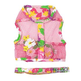 Doggie Design — Cool Lightweight Netted Mesh Harness Leash Set — Easy On Off Safety Touch Fasteners D Ring Heavy Duty Strong Comfort Summer Puppy (Color: Pink Hawaiian Floral, Size: X-Small)