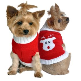 Doggie Design Combed Cotton Red Rudolph Sweater Holiday Outfit Soft Warm Knit Festive Seasonal Dogs (Size: XX-Small)