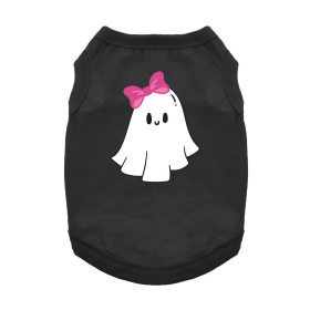 Doggie Design — Cute Ghost Dog Shirt — Pink Bow Charming Classic Playful Halloween Style Comfortable Fit All Breeds All Sizes Seasonal Outfit (Color: Jet Black, Size: X-Small)