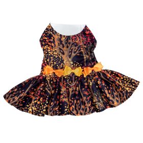 Doggie Design — Fall Leaves Dog Harness Dress — Stylish Autumn Patterned Leash Set Cotton Blend Apparel Seasonal Outings Warm Weather Photo Moments (Size: X-Small)