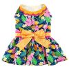 Doggie Design — Fiesta Floral Summer Dog Dress — Fashion Outfit Floral Print Cotton Bow Leash DRing Beachwear Harness Lightweight Style