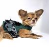 Doggie Design — Green Black Satin Dog Dress — Velvet Flowers Classic Bow DRing Elegant Apparel Seasonal Outings Photo Moments Lightweight Style