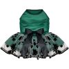 Doggie Design — Green Black Satin Dog Dress — Velvet Flowers Classic Bow DRing Elegant Apparel Seasonal Outings Photo Moments Lightweight Style
