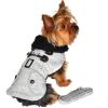Doggie Design — Grey Herringbone Designer Harness Coat — Matching Leash Warm Winter Outerwear Soft Lining Adjustable Fit Small Medium Large Dogs