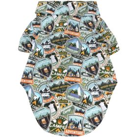 Doggie Design — Hawaiian Camp Shirt — 100 Percent Cotton Tropical Print Button Up Lightweight Summer Apparel Leash Hole Multiple Sizes Styles (Color: Camping Adventure, Size: XX-Small)