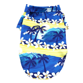 Doggie Design — Hawaiian Camp Shirt — 100 Percent Cotton Tropical Print Button Up Lightweight Summer Apparel Leash Hole Multiple Sizes Styles (Color: Catching Waves, Size: XX-Small)