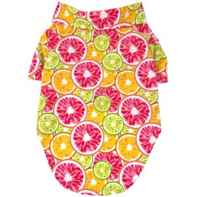 Doggie Design — Hawaiian Camp Shirt — 100 Percent Cotton Tropical Print Button Up Lightweight Summer Apparel Leash Hole Multiple Sizes Styles (Color: Citrus Slice, Size: XX-Small)