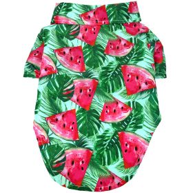 Doggie Design — Hawaiian Camp Shirt — 100 Percent Cotton Tropical Print Button Up Lightweight Summer Apparel Leash Hole Multiple Sizes Styles (Color: Juicy Watermelon, Size: XX-Small)
