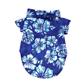 Doggie Design Hawaiian Camp Shirt 100 Percent Cotton Tropical Print Button Up Lightweight Summer Apparel Leash Hole Multiple Styles (Color: Vintage Hibiscus, Size: XX-Small)