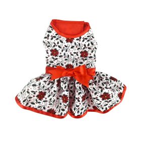 Doggie Design Red Velvet Christmas Dress Belt Fur Trim Leash Holiday Party Set (Color: Holly, Size: X-Small)