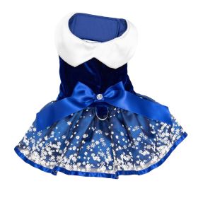 Doggie Design Red Velvet Christmas Dress Belt Fur Trim Leash Holiday Party Set (Color: Snowflakes, Size: X-Small)